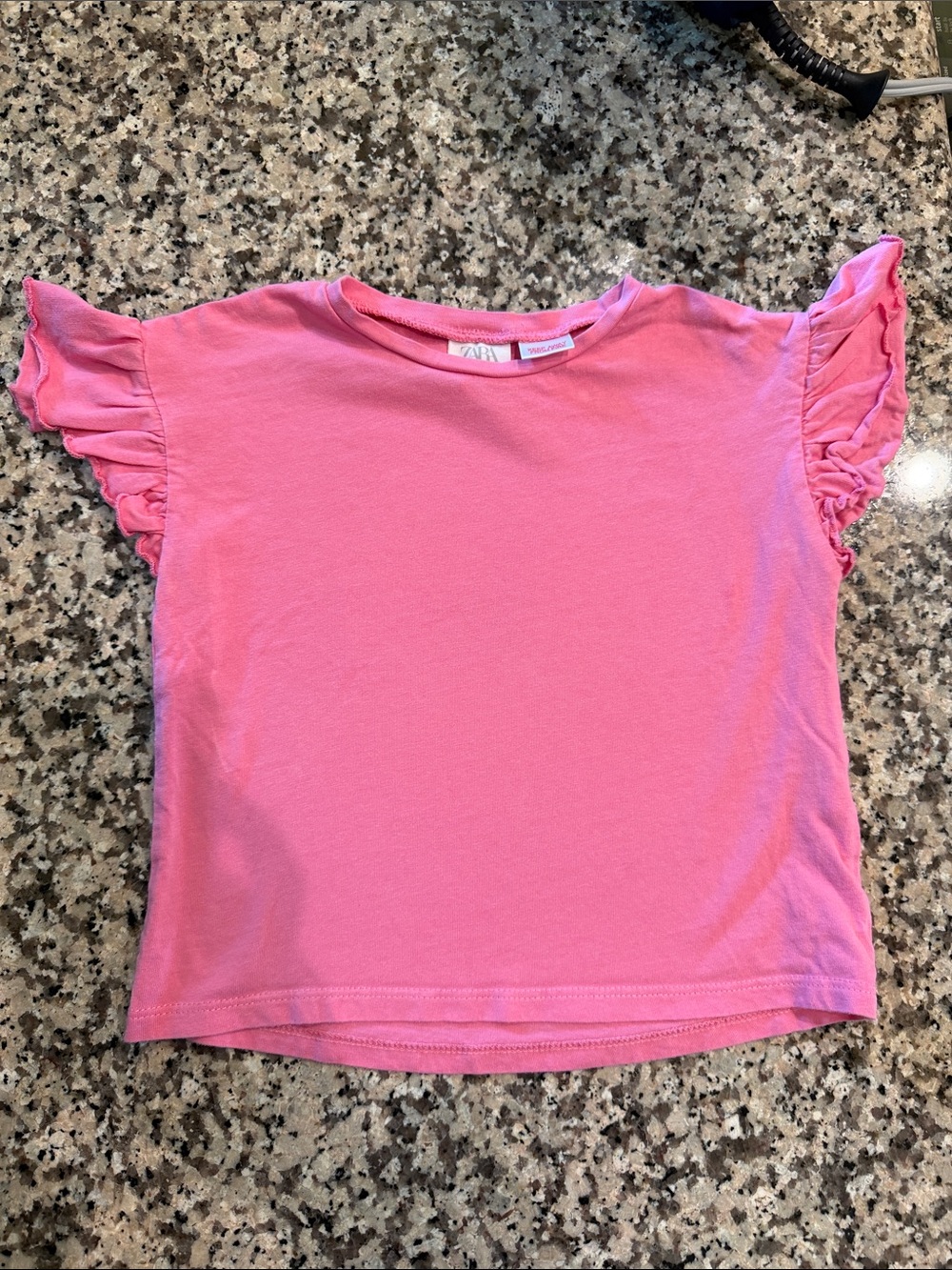 Zara Kids Pink Ruffle Sleeve Tee 2-3 Years